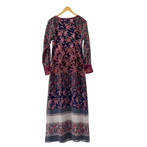 Cabi "Festive" Jewel Tone Floral Patterns Long Sleeve Round Neck Maxi Dress - Picture 4 of 14